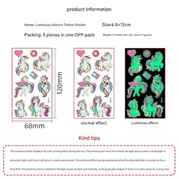 Självlysande UV-tatueringar, Enhörning A_max> Smink