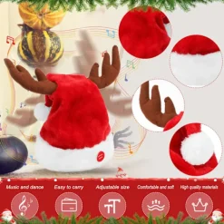 Sjungande och dansande elektrisk julhatt med renhorn för vuxna och barn, festlig julklapp><noscript><img width=