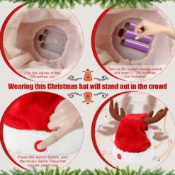 Sjungande och dansande elektrisk julhatt med renhorn för vuxna och barn, festlig julklapp><noscript><img width=