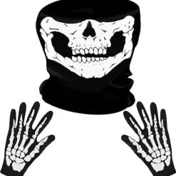 Skeletthandskar och skalle ansiktsmask, skelett halloweenkostym,> Tillbehör