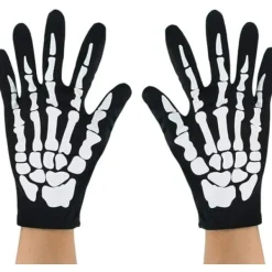Skeletthandskar och skalle ansiktsmask, skelett halloweenkostym,><noscript><img width=