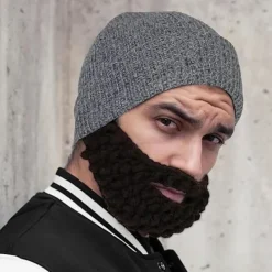 Skäggmössa, stickad mössa, rolig stickad mössa för vuxna med skägg> Huvudbonader