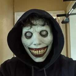 Skräck Halloweenmask leende demon skräck vit mask med ögon rollspel, vit><noscript><img width=