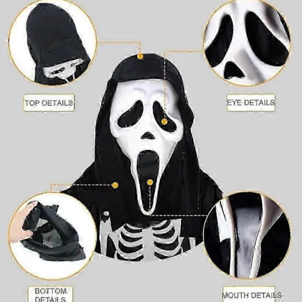 Skrikmasker, Mysiga, Skräck, Roliga Ansiktsmasker, Naturliga Latexmasker, Vita Skrikande Spöken> Masker