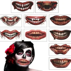 Skrämmande munklistermärke 10 st Skrämmande stora munnar klistermärke Clown Skräckmun tillfälligt klistermärke för maskerad cosplay> Smink