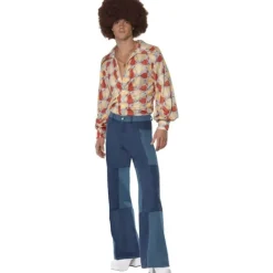 Smiffys 70-tals Deluxe Utsvängda Byxor för Män M Blå M> Dräkter