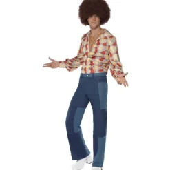 Smiffys 70-tals Deluxe Utsvängda Byxor för Män M Blå M><noscript><img width=