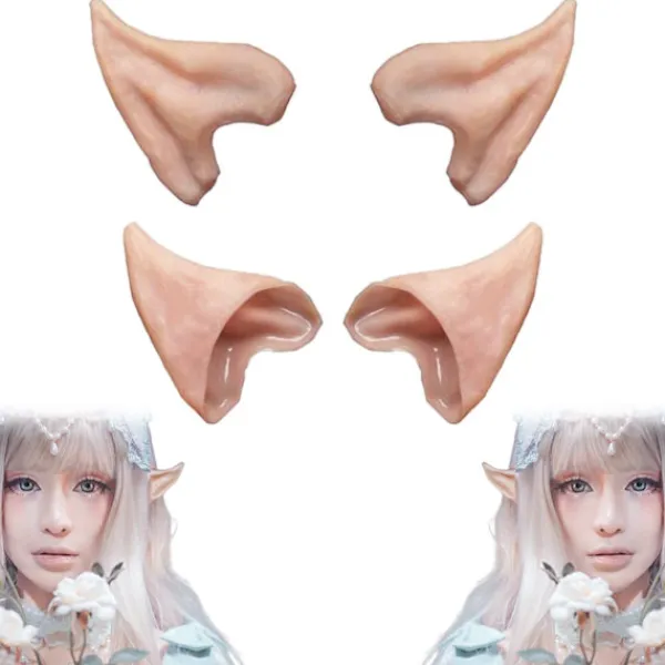 Sömlösa Fantasy Öronproppar för Rollspelsdräkter och Temafester, 2-par, Hudfärg Vit Lysande i Mörker> Smink