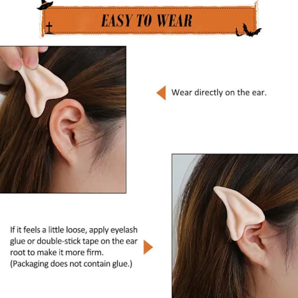 Sömlösa Fantasy Öronproppar för Rollspelsdräkter och Temafester, 2-par, Hudfärg Vit Lysande i Mörker> Smink