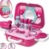 Xuigort Smyckeskrin och kosmetikalådor för barn Flickor Frisörsalong Leksak Present till prinsessa, Rosa> Smink