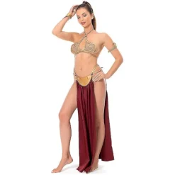 Sommarrea Jedi Återkomsten Cosplay Kostym Prinsessan Leia Slavuniform Outfit Kvinnor Sexig Gyllene Bikini Set För Halloween Karneval Party-X44- M> Dräkter