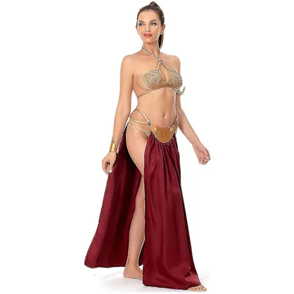 Sommarrea Jedi Återkomsten Cosplay Kostym Prinsessan Leia Slavuniform Outfit Kvinnor Sexig Gyllene Bikini Set För Halloween Karneval Party-X44- M> Dräkter
