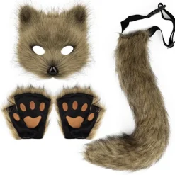 (Specialerbjudande) Konstgjord Päls Rävsvans Katt Varulv Cosplay Kostym Set Plysch Mask Fluffiga Tassar Handskar Halloween Jul Gräsgul Grass yellow Grass yellow | Fyndiq> Tillbehör