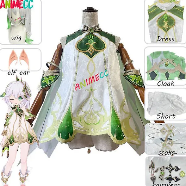 Spel Genshin Impact Nahida Cosplay Kostym Peruk Lesser Lord Kusanali Cosplay Kostym Komplett Set Halloween Rollspelsdräkter Uniform S&Genshin impact | Fyndiq> Peruker