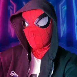 Spiderman Mask med Ringfjärrkontroll för Blinkande Ögon Blinkande Hjälm Cosplay Party Halloween Mask Rekvisita><noscript><img width=