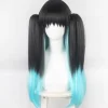 Spöklik Klinga Tokitsu Muichiro Kasaju Svart Gradient Färgblockering Blandad Blå och Grön Dubbel Hästsvans cos peruker-FA-> Peruker