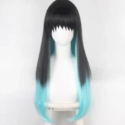 Spöklik Klinga Tokitsu Muichiro Kasaju Svart Gradient Färgblockering Blandad Blå och Grön Dubbel Hästsvans cos peruker-FA-> Peruker