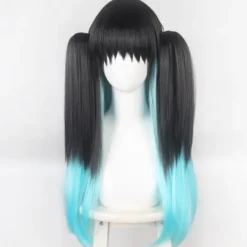 Spöklik Klinga Tokitsu Muichiro Kasaju Svart Gradient Färgblockering Blandad Blå och Grön Dubbel Hästsvans cos peruker> Peruker