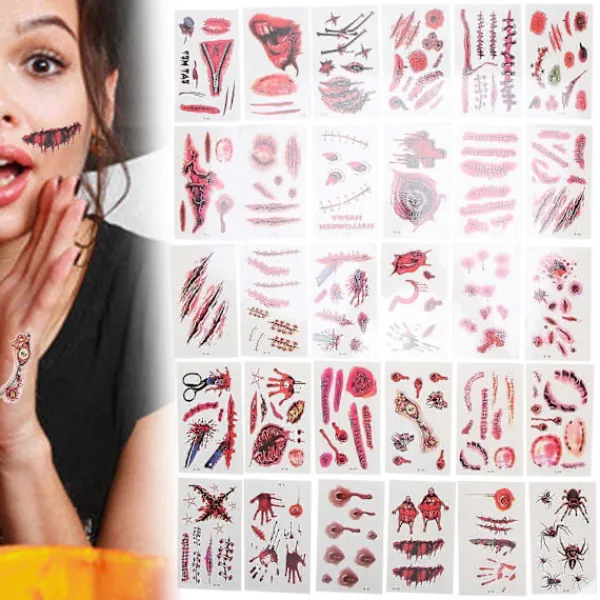 Sår Tatueringar Temporär Halloween Dekoration Cosplay Party Smink 30 Ark> Smink