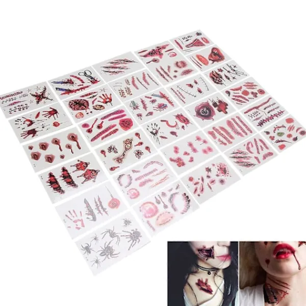 Sår Tatueringar Temporär Halloween Dekoration Cosplay Party Smink 30 Ark> Smink