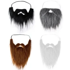 4st falska skägg, halloweenskägg, jultomteskägg, vitt långt hår, svart skägg, festskägg> Tillbehör