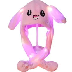 Söt kaninhatt med öron som rör sig och hoppar, roliga djurplyschkaninhattar ROSA【pl】> Huvudbonader