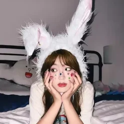 Söt Kaninhatt Öronhuvudband Mössa Kanin Cosplay Fotorekvisita Roliga Rekvisita Mjuk Nyhet Klä Upp Fest Evenemang Kostym><noscript><img width=