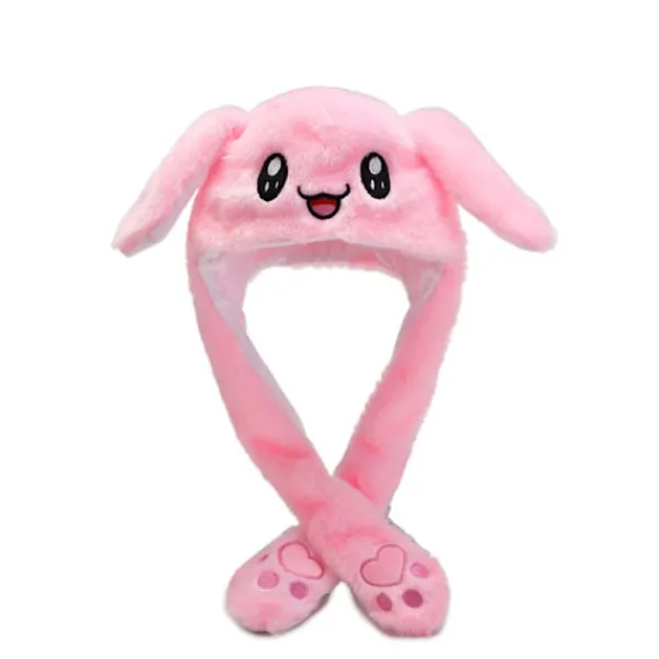 Söt Kaninmössa med Rörliga Öron Mjuk Rolig Leksak Mössa Rosa-FQ-> Huvudbonader