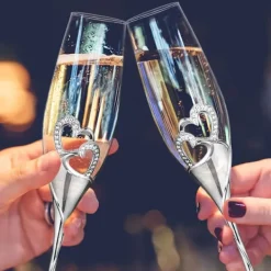 EURL st Kristall Champagneglas Guld Metallställ Vinglas Fest, Alla hjärtans dag-present 200ml> Smink