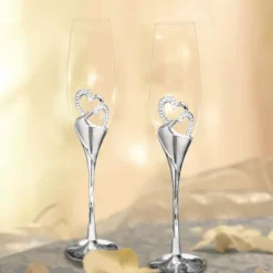 EURL st Kristall Champagneglas Guld Metallställ Vinglas Fest, Alla hjärtans dag-present 200ml><noscript><img width=