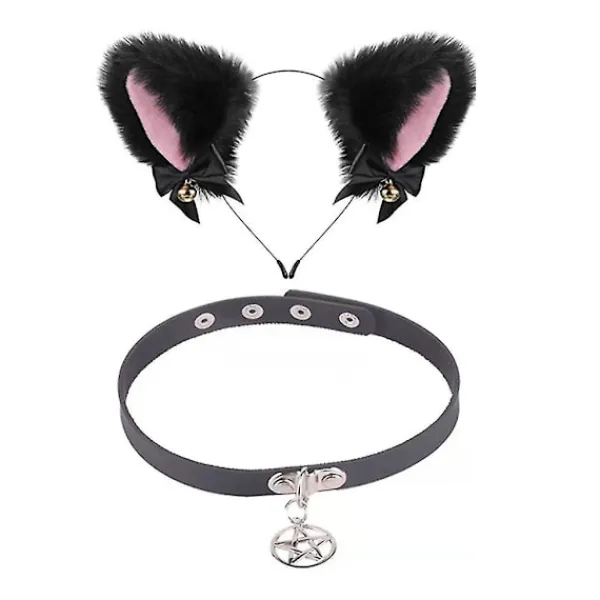 Söt Plysch för Kattöron Klockor Hårband Läder Choker Halsband Cosplay Huvudbonad> Huvudbonader