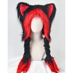 Söt plyschig katthatt med dubbla svansar och långt hår, fluffiga öron för rollspel, perfekt för vintervärme. Halloween-kostymset tillbehör hatt (rosa). | Fyndiq><noscript><img width=