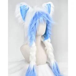 Söt plyschig katthatt med dubbla svansar och långt hår, fluffiga öron för rollspel, perfekt för vintervärme. Halloween-kostymset tillbehör hatt (rosa). | Fyndiq><noscript><img width=