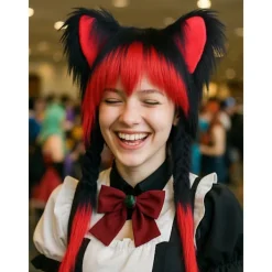 Söt plyschig katthatt med dubbla svansar och långt hår, fluffiga öron för rollspel, perfekt för vintervärme. Halloween-kostymset tillbehör hatt (rosa). | Fyndiq><noscript><img width=