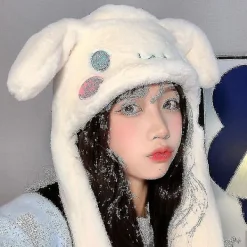 Söt Sanrio-hatt Cinnamoroll Tillbehör Kawaii Håll Varmt Tjock Plush Öronmössa Öron Rörliga Anime Mjuka Leksaker För Flickor Present (03)> Huvudbonader