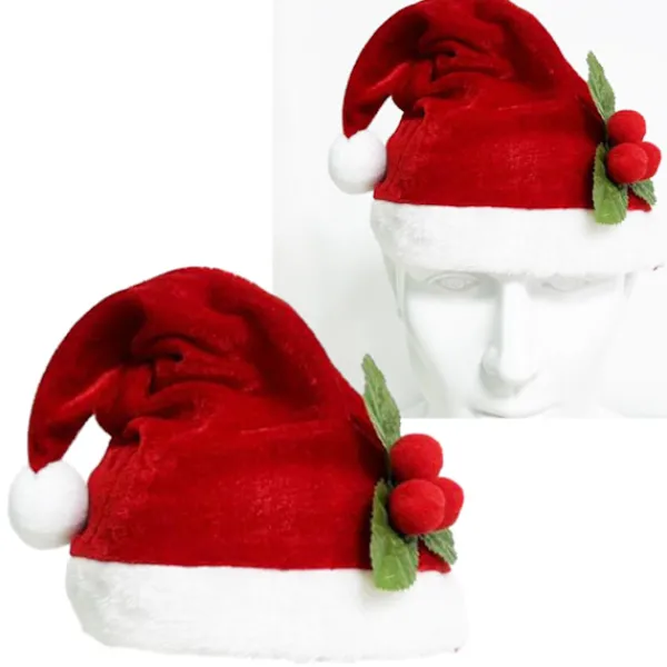 Söt Santa-hatt i sammetsplysch för vuxna> Huvudbonader