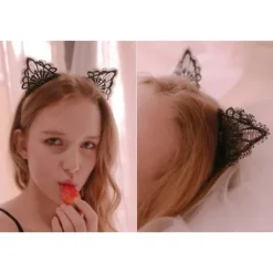 Söt Spets Kattöron Mask Cosplay Hårband Dam A><noscript><img width=