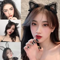 Söt Spets Kattöron Mask Cosplay Hårband Lady B><noscript><img width=