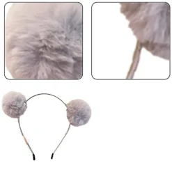 Söta Pandaöronpannband Fluffig Pom Pom Hårband Hårbåge Hårbåge Festliga Cosplay Party Kostym><noscript><img width=
