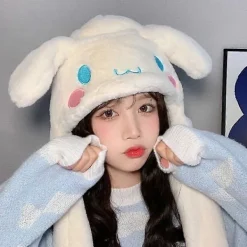 Söta Sanrio Hatt Tillbehör Kawaii Håll Värmen Förtjockad Mössa Öron Rör Sig Anime Mjuka Leksaker Flicka Present> Huvudbonader