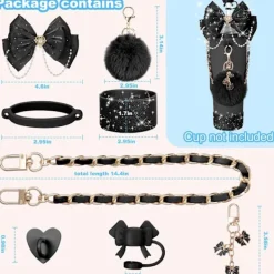 Stanley Cup Ny Dekorativt Sugrörsskydd Koppärm Koppkedja med Rosett Paljett Hänge och Plysch Pom-Pom Hänge><noscript><img width=