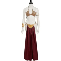 Star Wars Jedi Riddarens Återkomst Cosplay Kostym Prinsessan Leia Slav Uniform Dräkt Dam Sexig Golden Bikini Set för Halloween Karneval Fest M><noscript><img width=