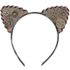 Steampunk-Hårband med Kattungeöron och Växeldekor Retro Halloween Jul> Huvudbonader