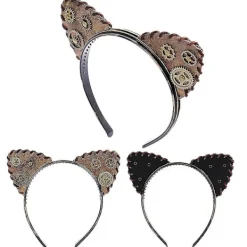 Steampunk-Hårband med Kattungeöron och Växeldekor Retro Halloween Jul><noscript><img width=