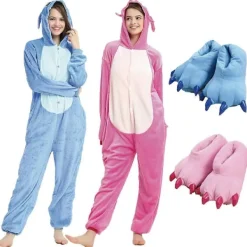 LEIGELE Stich Onesie Pyjamas för Vuxna Anime Stitch Angel Söt Kostym Jumpsuit Onesies Hooded Sovkläder Halloween Cosplay för Män Kvinnor LGL S suits 142-150cm | Fyndiq> Dräkter