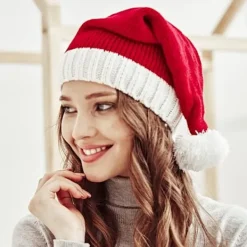 Stickad tomteluva för kvinnor Mjuk vintermössa Familjematchande C><noscript><img width=