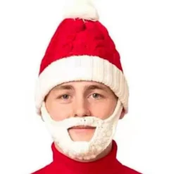 Stickad tomteluva i ull för vinter, varm virkad julmössa> Huvudbonader