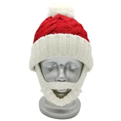 Stickad tomteluva i ull för vinter, varm virkad julmössa> Huvudbonader