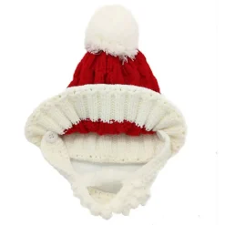 Stickad tomteluva i ull för vinter, varm virkad julmössa><noscript><img width=