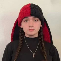 Stickade Kaninmössor Huvudbonad Fotorekvisita DIY Handgjorda Huvudbonader Fotorekvisita Tillbehör Långa Öron Kanintema mörkgrön><noscript><img width=